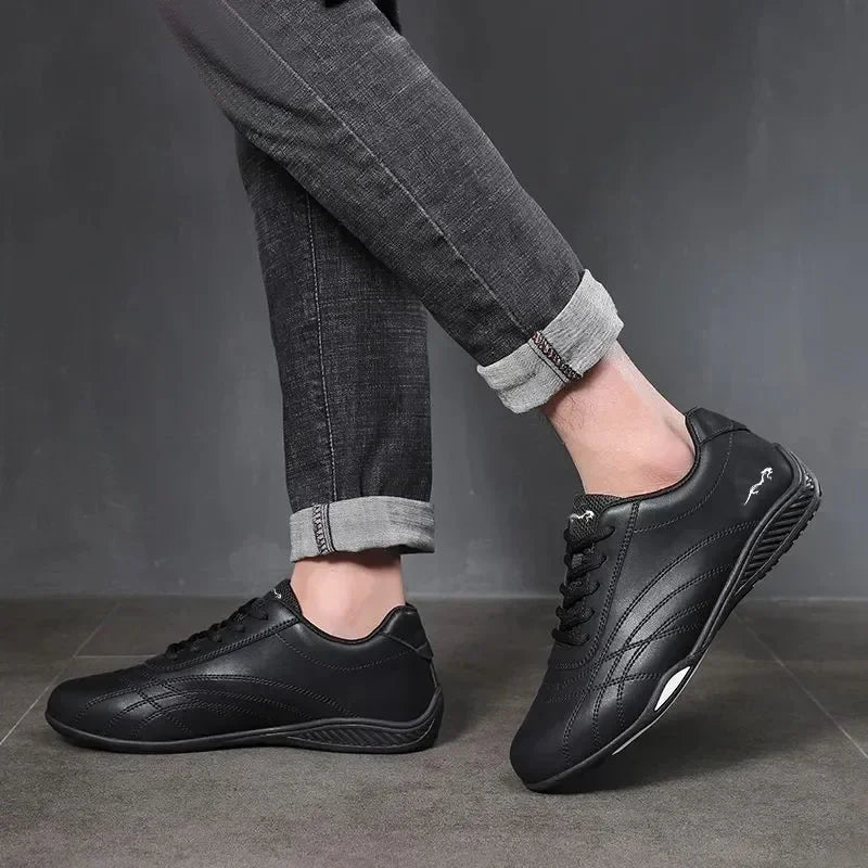 Men's Leather Casual Walking Shoes Lace-Up Sneakers