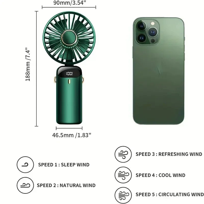Portable Rechargeable Mini Fan with LED Display &  Speed Control