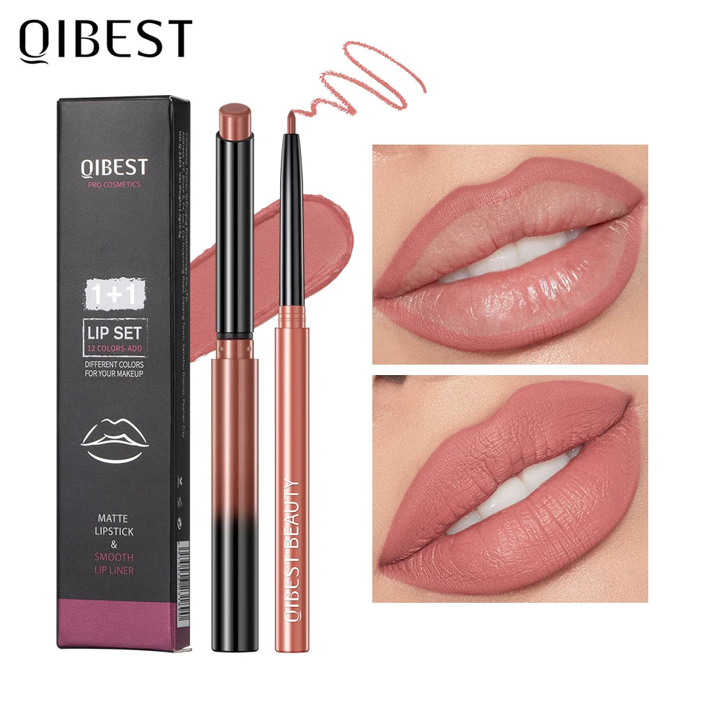 QIBEST Matte Nude Lip Liner Pencil Long-Lasting Lip Makeup