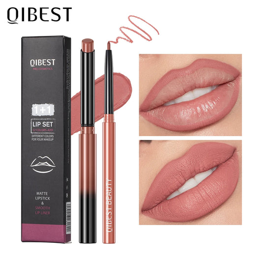 QIBEST Matte Nude Lip Liner Pencil Long-Lasting Lip Makeup
