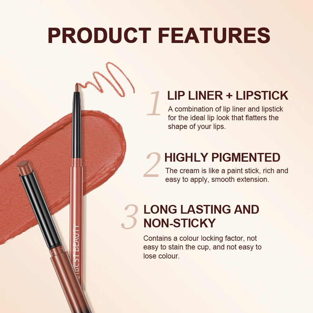 QIBEST Matte Nude Lip Liner Pencil Long-Lasting Lip Makeup